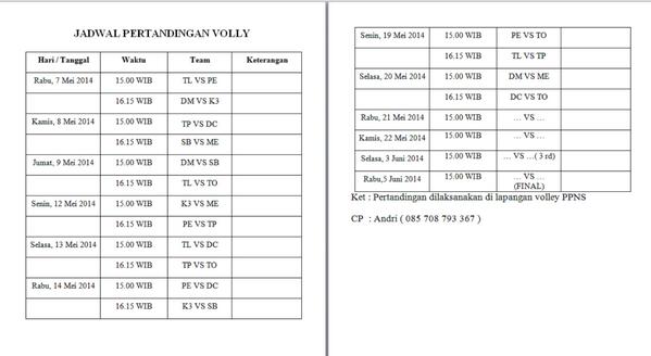 DN28PPNS's tweet image. jadwal pertandingan VOLLEY untuk director cup 2014 #UnityForRevolution