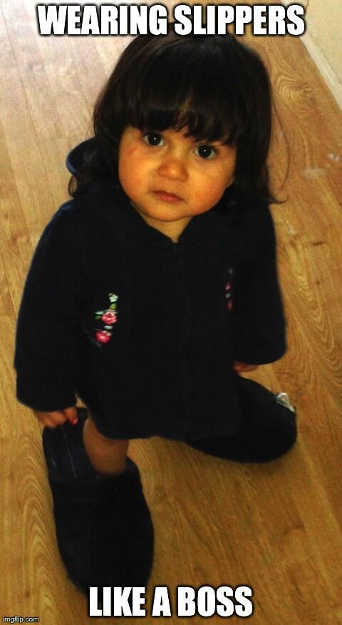 KuniV's tweet photo. Wearing Slippers #LikeABoss. My niece Sasha http://t.co/fPwh9kCPx6