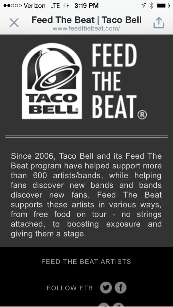 Crobotband's tweet photo. #FeedtheBeat #FeedtheBot @TacoBell @FeedTheBeat @thesyndotcom see you on the road. http://t.co/f9wZnCIqsh