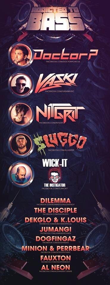 AdamJHazzard's tweet image. set time is from 9-10 tonight on the main stage at @ClubFantasyDet #doctorp #wickit #vaski #sluggo #nitgrit