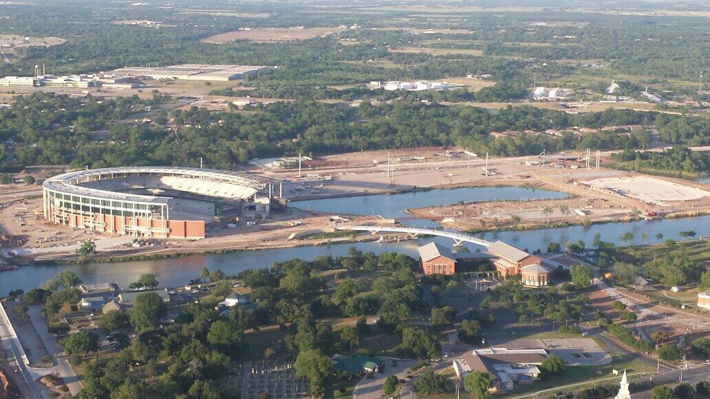 BaylorProud's tweet photo. RT @JSmithBU: Got to ride in a helicopter so of course we had to go over @McLaneStadium! #AerialUpdate http://t.co/X4n7YC1KTn