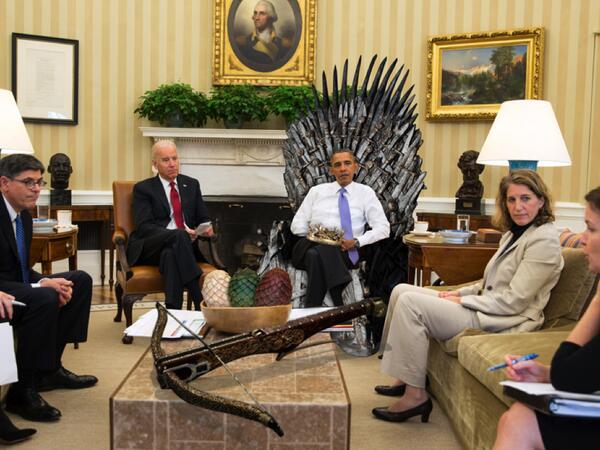 Sir Putts Alot Obama declares himself King sitting in Game of Thrones iron throne