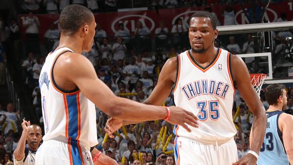 SportsCenter's tweet photo. OKC closes out Game 7 with authority. Kevin Durant drops 33, Westbrook goes triple-double, Thunder win 120-109. http://t.co/bK6pDbEe07
