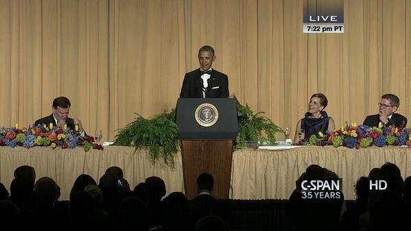Obama at White House Correspondents dinner. RT <a href="/cspan/">CSPAN</a>: Complete remarks at #nerdprom #WHCD2014 cs.pn/1oeJAi5