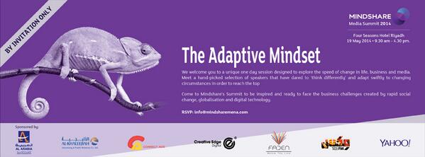Mindshare_MENA's tweet photo. Mark your calendars!@Mindshare_MENA"The Adaptive Mindset" hits #Riyadh May 19 with exciting speakers! #MSadapt http://t.co/MYz4lXf0o3