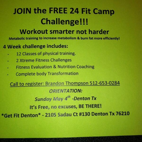 BBT3's tweet photo. Come out and be apart of The 24 Fit Challenge (@ Get Fit Denton) http://t.co/O9wsK1RRhU http://t.co/HFyHdJZMdn