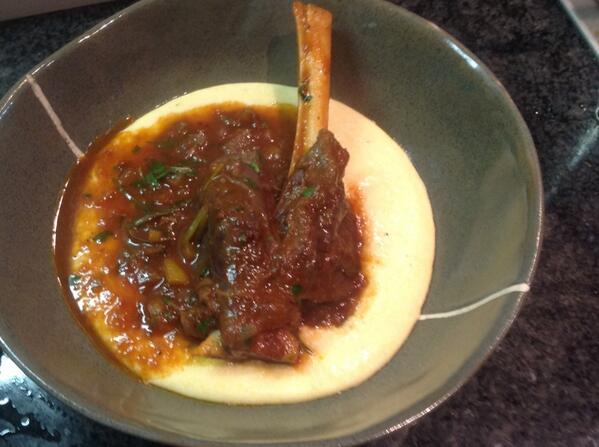 wesrandles's tweet photo. Home working on a new dish for the restaurant. Good start so far! Braised Springbok shin on creamy soft polenta. http://t.co/9bsoE49XWc