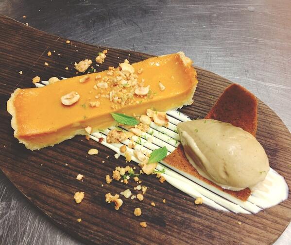 Caramelised pumpkin and vanilla tart anyone?
Coffee icecream, hazelnut tuile, mascapone, white choc crumb :)