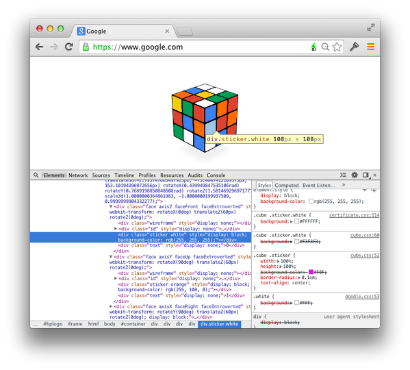 rauchg's tweet photo. Today's Google doodle is a great demonstration of what's possible with CSS 3D transforms and creativity #rubik http://t.co/7LTClNdgzb