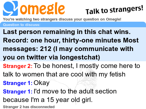 LongestChat's tweet photo. "To be honest, I mostly come here to talk to women that are cool with my fetish." http://t.co/WsVpRgsHHa