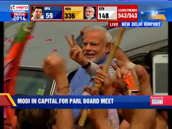 iMac_too's tweet image. cc: Madam RT @timesnow: #ModiVictoryLap PM designate Narendra Modi lands in New Delhi  #ModiAt7RCR