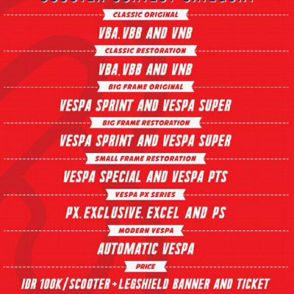 vespa contest category at indonesia celebrate 68 years of vespa,24 mei 2014....buktikan ketampanan vespamu disana