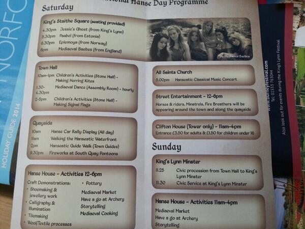 Full itinerary for the Medieval festival @HanseHousekl  Enjoy! #LoveKingsLynn