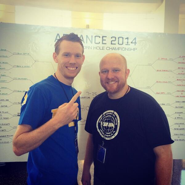 ethos_jax's tweet photo. Congrats to "Thick &amp; Thin" (@kjyouth &amp;  @ja_kerley) on winning the 2014 Cornhole Tournament! #advance2014 http://t.co/S4Lrqt2qxY