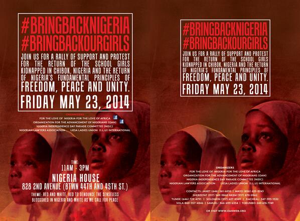 OANweb's tweet photo. @Tothepoorhouse Let our voices be heard Fri 5/23 at the Nigeria House from 11-3 #BringBackNigeria #BringBackOurGirls http://t.co/2eocmrsNEQ