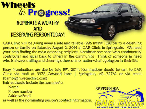 CARClinic2's tweet photo. Free Car?  You bet! Nominate a worthy individual or family - TODAY!  See the car at the @blockstbusiness block party! http://t.co/6vKR7PO1AJ