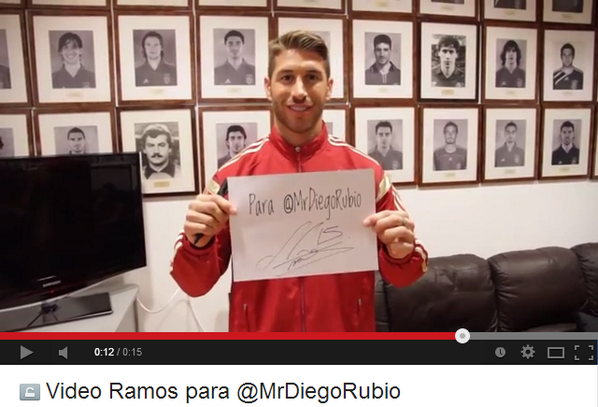 MrDiegoRubio's tweet photo. Que crack @SergioRamos dedicandome un video JAJAJA. http://t.co/KrnvcVQol6