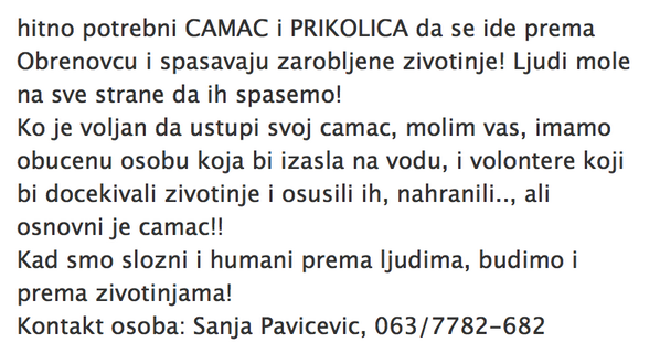 MontenegroWorld's tweet photo. hitno potrebni CAMAC i PRIKOLICA da se ide prema Obrenovcu i spasavaju zarobljene zivotinje! #radioamateri http://t.co/KQ2ZXFeoVJ