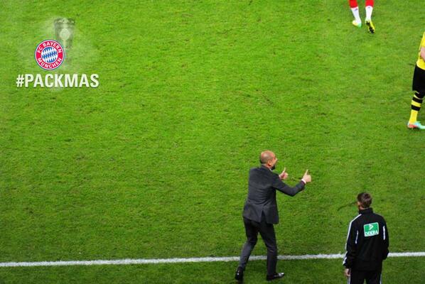FCBayernEN's tweet photo. Thumbs up from #Guardiola. Keep going lads! #DoubleFever #BVBFCB 0-0 (66') http://t.co/jOoIfZvO2e