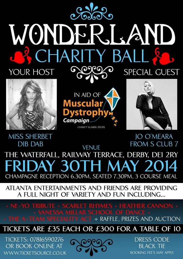 MuscularDystNot's tweet photo. Few places left at Wonderland #Derby #charityball on 30th May. Book your tickets here: http://t.co/Swf3fZyeJU http://t.co/sN5M0Nja23