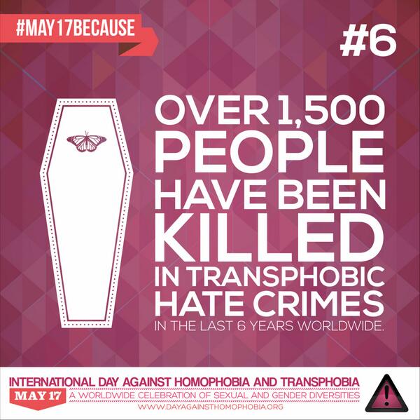 may17org's tweet photo. Reason #6 why Int’l Day against Homophobia &amp; Transphobia matters. #IDAHOT - see all 17 reasons http://t.co/IW5gQwUufR http://t.co/0TCpK0a2Gu