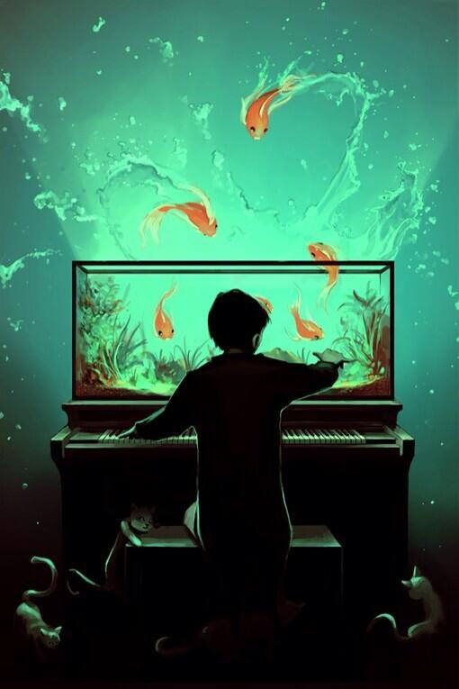 Blah On Twitter Iphonewallpaper Wallpaper Fish Fishtank Goldfish Piano Digitalart Drawing Turquoise Color Beautiful Http T Co Rsvnako1qf Twitter