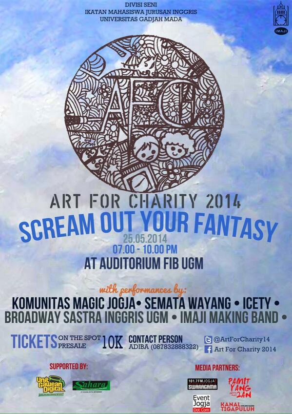 Yuk RT <a href="/ArtForCharity14/">Art for Charity 2014</a>: ART FOR CHARITY 2014 | May 25 | 7PM | Auditorium FIB UGM | HTM 10K. CP: Adiba (087832888322)