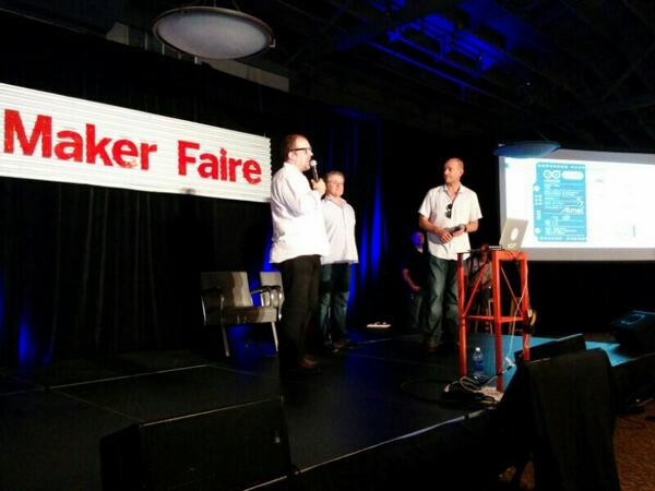 arduino's tweet image. @mbanzi  on center stage presenting #arduinoZero with @Atmel  and @ARMEmbedded  at #MakerFaire