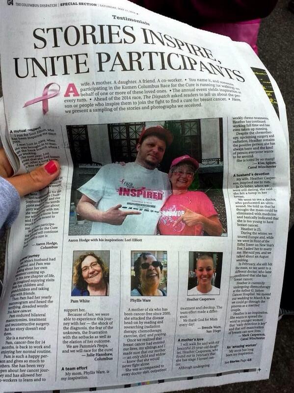 Coach Casper's wife Heather was featured in the CBUS Dispatch today as she beats Breast Cancer! #earlydetectioniskey