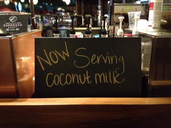 Exodus_Wellness's tweet photo. Shout Out @Starbucks !! Now serving #CoconutMilk #TestingTheMarket in #PortlandOregon They sold out:) ๐ http://t.co/yYJbFIaEVX