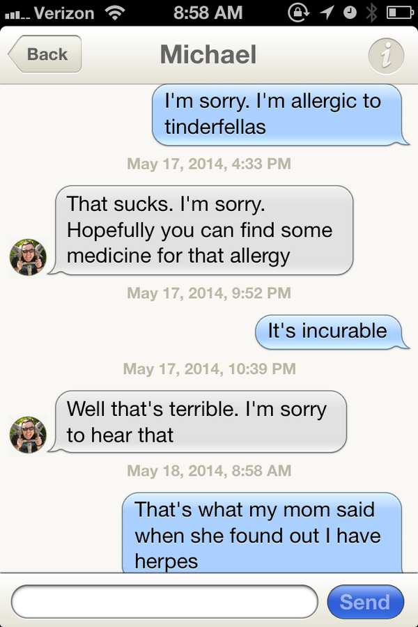 TinderYikes's tweet photo. Things are really going well with Michael!! http://t.co/DBeVhMnGoo
