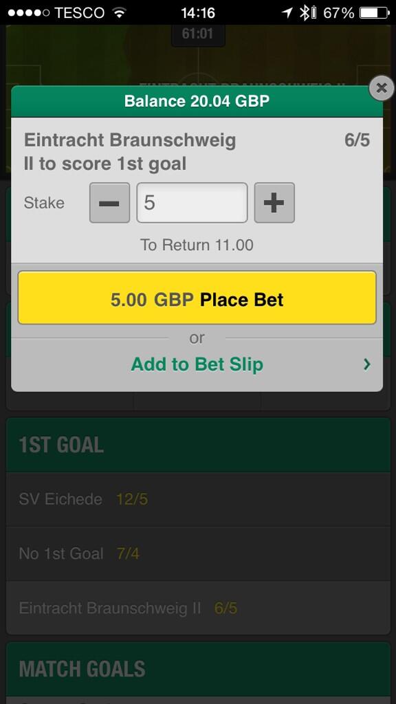 Footy5Tips's tweet image. Bet One - £5 to £50 challenge.
Eintracht Braunschweig II to score first goal.
£5 returns £11.