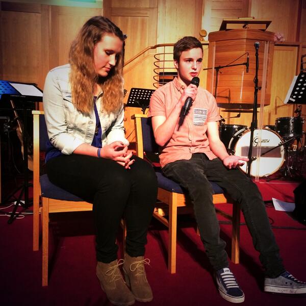 ChurchCarnmoney's tweet photo. Stewart and Rachel telling their stories of what it is like to be a Christian in their world and generation http://t.co/32BJ1JOFTY