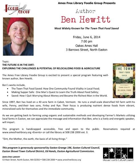 OAmesHall's tweet photo. Join us at Oakes Ames Hall, 3 Barrows Street, N Easton on Friday, June 6 at 7:00  great program featuring BEN HEWITT. http://t.co/Qf2qu11jDX
