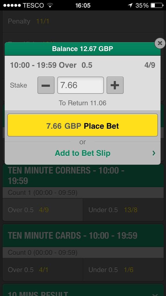 Footy5Tips's tweet image. Same again for bet 2.
Over 0.5 Corners 10.00-19.59 minute.
£7.66 returns £11.06