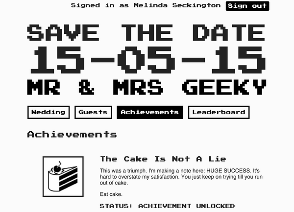 mseckington's tweet image. Presented my wedding website hack at #AgileHack! Built a ton of stuff for it: retro black&amp;amp;white design, [.cont]