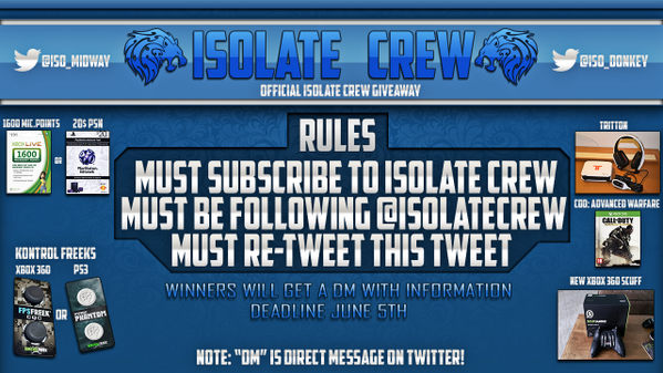IsolateCrew's tweet photo. Retweet and follow to enter our massive launch giveaway! Check out the video too! Subscribe! https://t.co/X3nSyQOBkm http://t.co/affT2KveCV