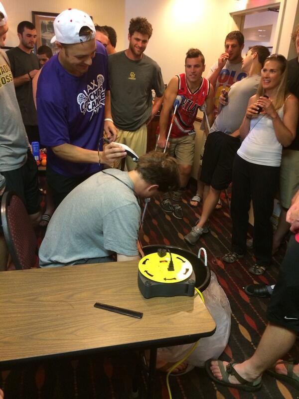 RedHotBuffs's tweet photo. Shaving coach g's head after winning nationals #pieceofthenet #kinda #reasontobeunreasonable http://t.co/atAs7UrgTV