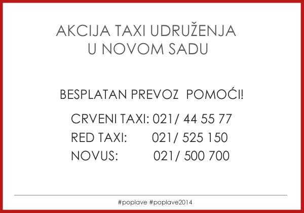 GagaMandic's tweet photo. Akcija taxi udruženja u #NoviSad za besplatan prevoz pomoći 
http://t.co/bSZ9MRm7Gy #poplave #poplave2014 http://t.co/ihVZa4J4lM