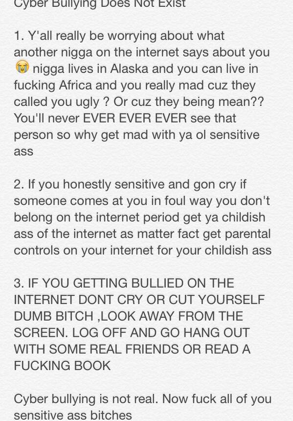 TrapHouseMario's tweet photo. Cyber Bullying Does Not Exist http://t.co/9CTiGuGrvY