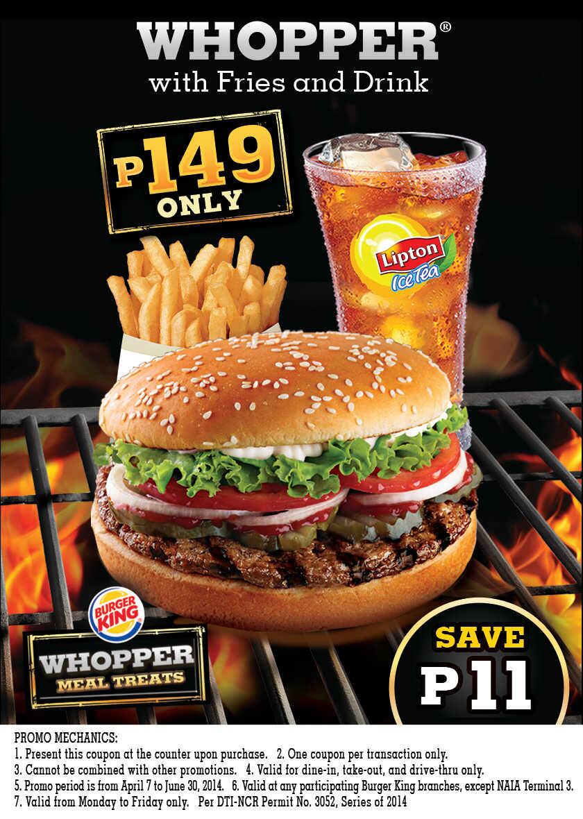 Burger king whopper price deals