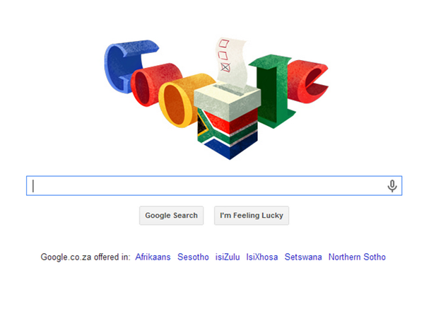 Ben_Malubane's tweet photo. Today's Google Doodle honours South Africa's 5th Democratic elections #sabcnews http://t.co/O6eV5V2TfG