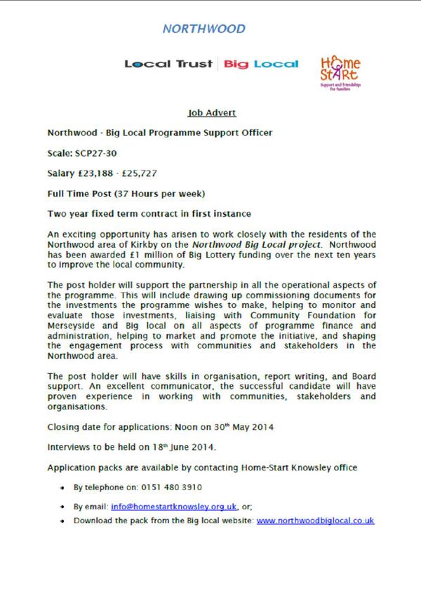 BigLocalNwood's tweet photo. We are recruiting!! Please see the attached and RT. #biglocal #localtrust #knowsley #kirkby http://t.co/zPKcTCFMAn