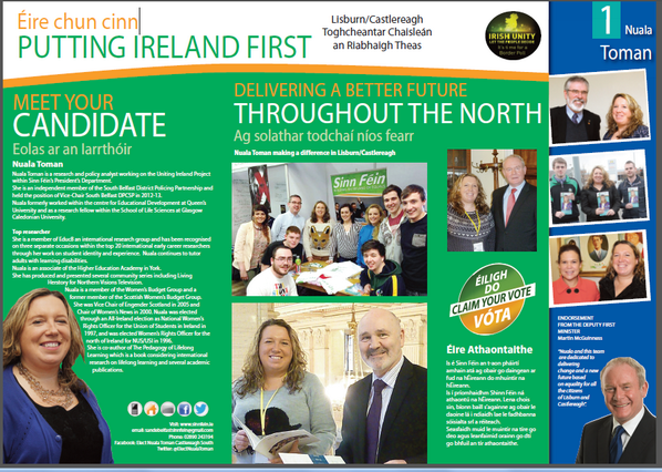 NualaToman's tweet photo. SF are aiming for a historic breakthrough in Castlereagh.  Vótáil Toman 1, 22nd May. Spread the word. http://t.co/CX44ytvWZn