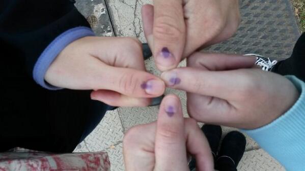 catmas17's tweet photo. Yay! Made our Mark! #Elections2014 @Sammy_Snow18 @garethdu @News24 http://t.co/bIK2hQfieE