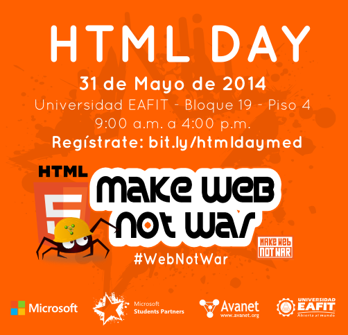 judavi's tweet image. HtmlDay Medellin! #WebNotWar htmlday.eventday.com @WebNotWar @brucechau @avanet @acadcol