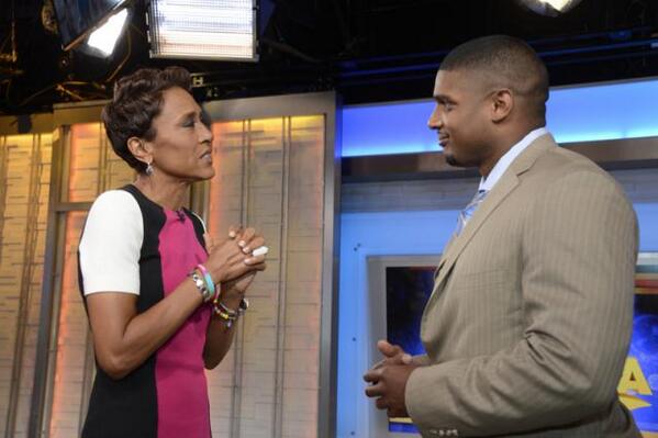Happy to welcome <a href="/MikeSamFootball/">Michael Sam</a> to the Ashe Courage Award family at 2014 <a href="/ESPYS/">ESPYS</a> . His courage inspires so many.