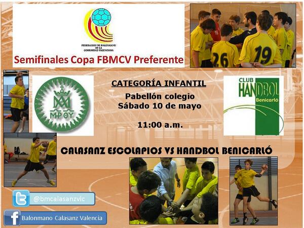 bmcalasanzvlc's tweet photo. Sábado a las 11:00 partido de ida de semifinales de copa de nuestro infantil escolapios!!! http://t.co/AJb80qgf3x