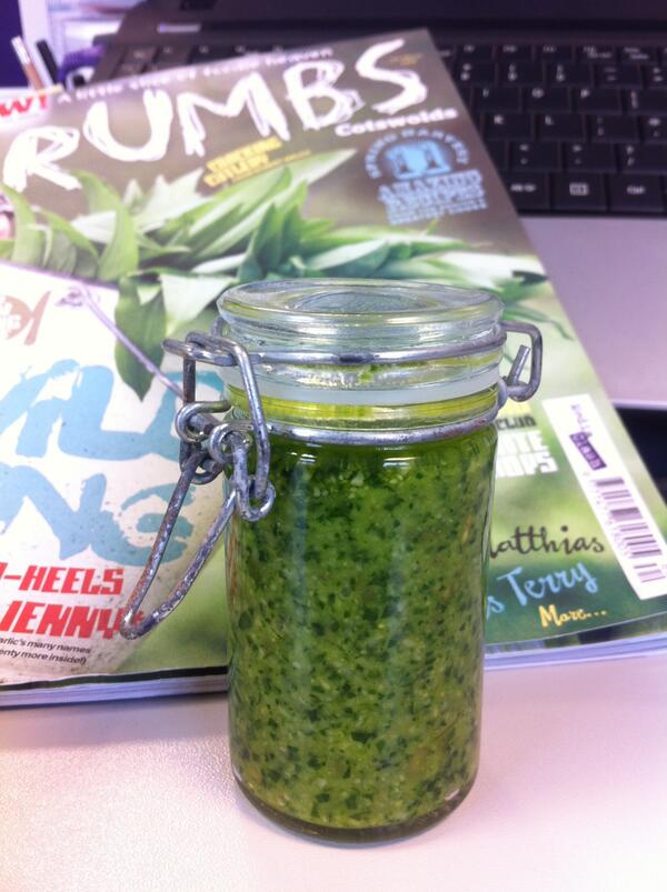 Danie_Ward's tweet photo. Thank you! Was given this jar of Wild Garlic pesto by @MegatronWest need to cook up something tasty to refill it with http://t.co/GZW4nmeM4l