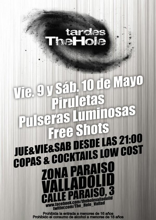 The_Hole_Vallad's tweet photo. Este finde os presentamos.... THE HOLE TARDES!! Liandola desde bien prontito!! #TheHole #Teenagers http://t.co/fthjbJyX45